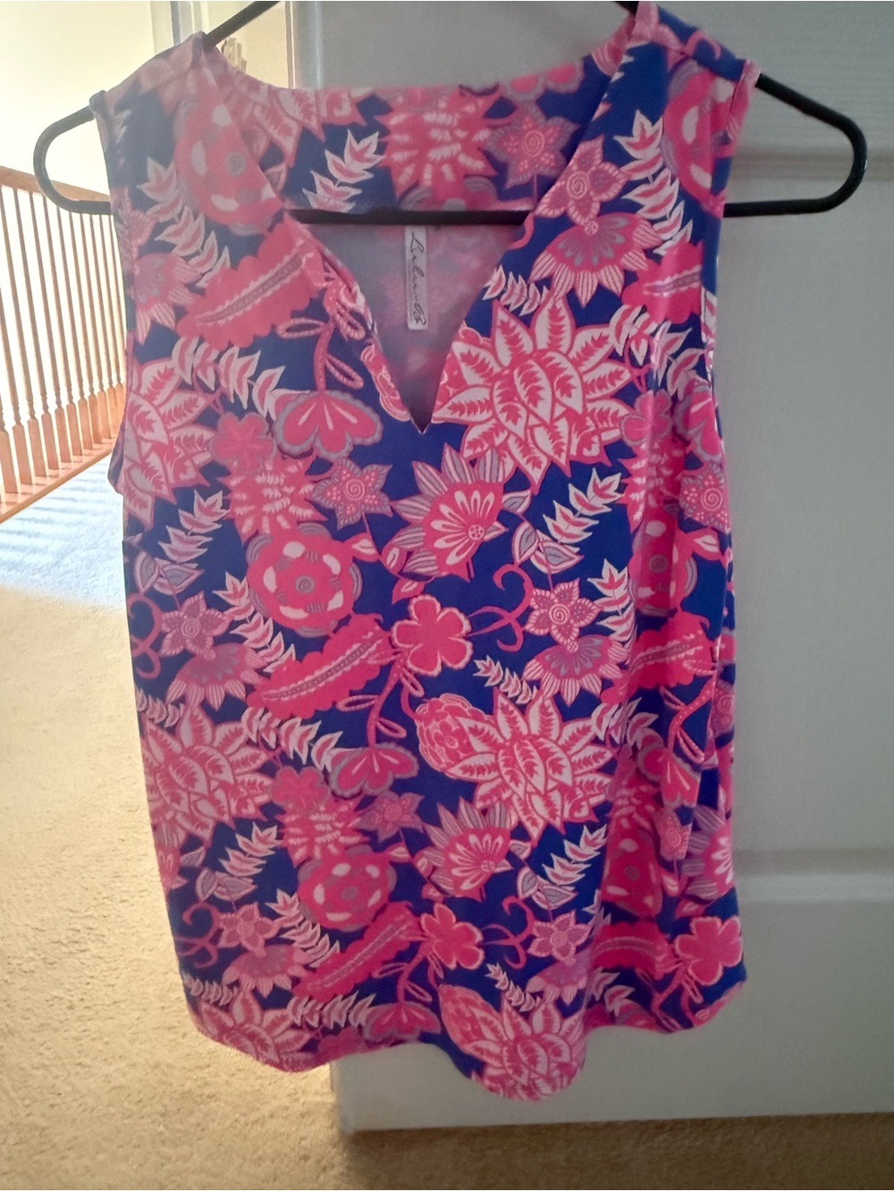 Lulu-B Pink Floral V-Neck Camisole on Blue